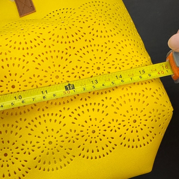 Yellow Tote Bag with Brown Handles - Picture 6 of 7